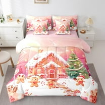 jejeloiu Cartoon Bear Cookie Bedding Comforter Set 7pcs,Fairy Tale Casytle Queen Bedding Sets,Christmas Tree Queen Sheet Sets For Child,Super Cozy Room Decoration Reversible