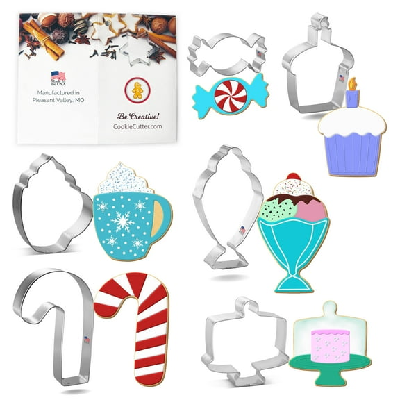 Foose Cookie Cutters 6 Piece Christmas Sweets Candy Set Ice Cream Sundae, Coffee Mug, Cupcake, USA