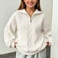 thumbnail image 2 of biudgviw Boys Girls Sweaters Comfy Textured Long Sleeve Tops Kids Casual Quarter Zip Knit Pullover Fall Winter Clothes(Beige,7-8 Years), 2 of 7