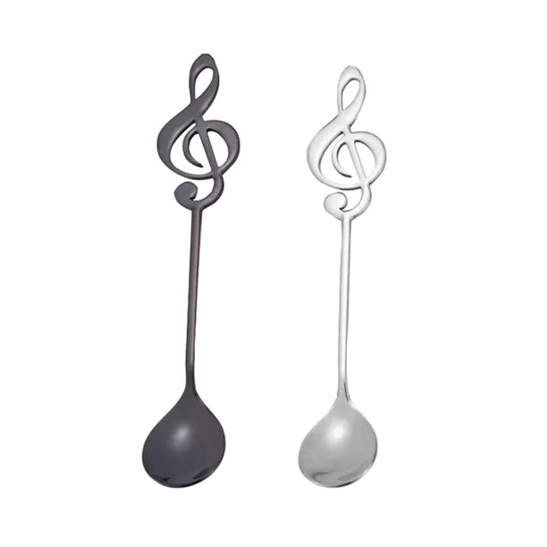 FELTECHELECTR 2 cucharas de café de acero inoxidable con diseño de notas musicales, cuchara para revolver, cuchara para postre, vajilla para cocina, fiesta, bar (color original + negro)