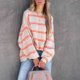 thumbnail image 2 of Jersey suelto para mujer, Top con estampado de rayas, cuello redondo, hombros caídos, manga larga, sudadera informal de gran tamaño para primavera y otoño, rosa, XXL, 2 of 8
