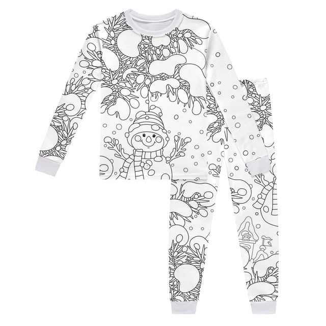 Tenues et Ensemble pour Filles, Haut à Manches Longues et Col Rond, Pantalon, Pyjama DIY Peint à la Main, Tenue de Maison Confortable