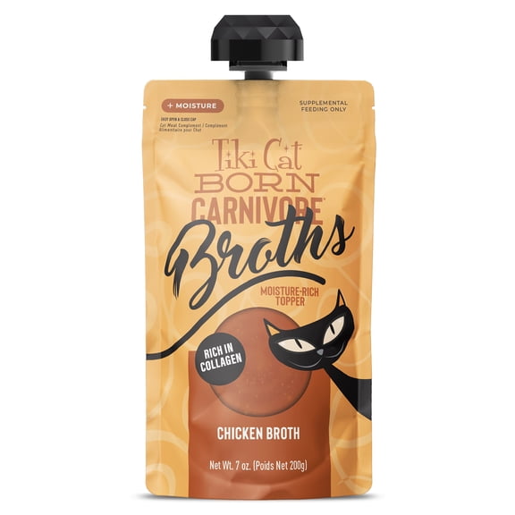 Tiki Cat Born Carnivore Broths Wet Cat Food Topper, Chicken Broth, 7 oz. Spout Pouch