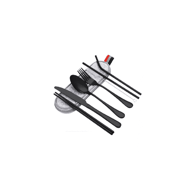 Juego De Cubiertos Portátil 8 Piezas De Acero Inoxidable Negro
