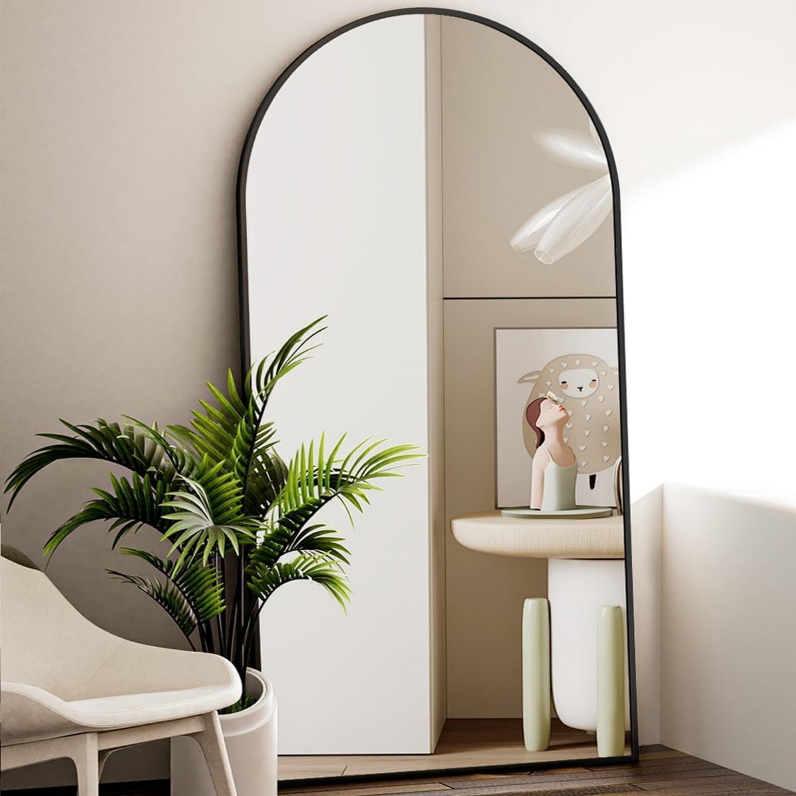 SHATTERVIEW 78"x 35" Arched Full Length Mirror Floor Mirror with stand, Black