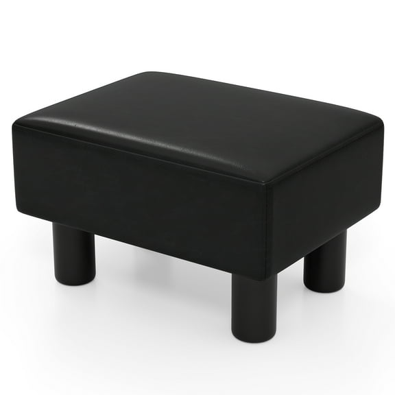 Giantex Foot Stool Ottoman, PU Leather Footrest, Padded Rectangle Footstool, Small Sofa Step Stool, Black