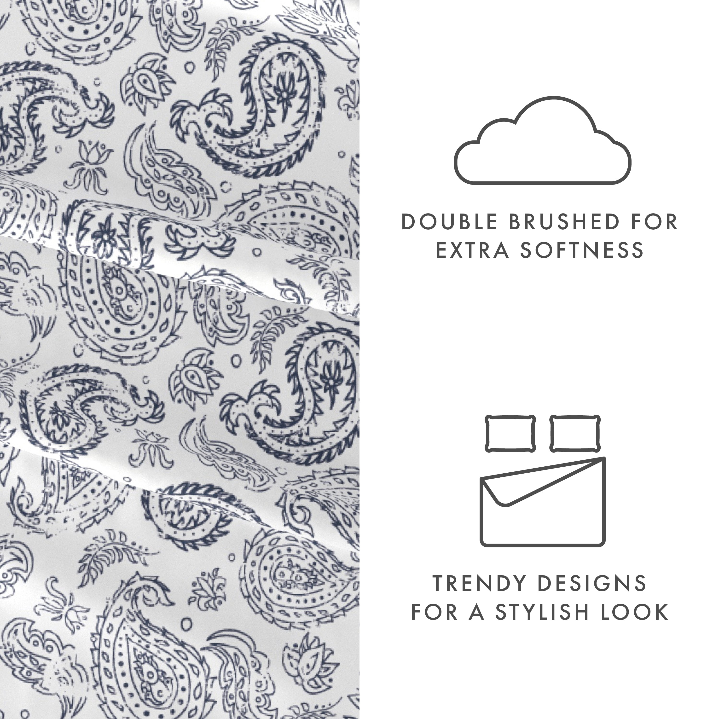 Noble Linens 4 Piece Pattern Microfiber Bed Sheets Set, Coarse Paisley, California King