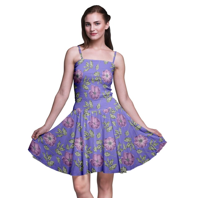 Bimba Robe d'Été à Bretelles Spaghetti Imprimée Florale Robe de Plage de Vacances-TTTG