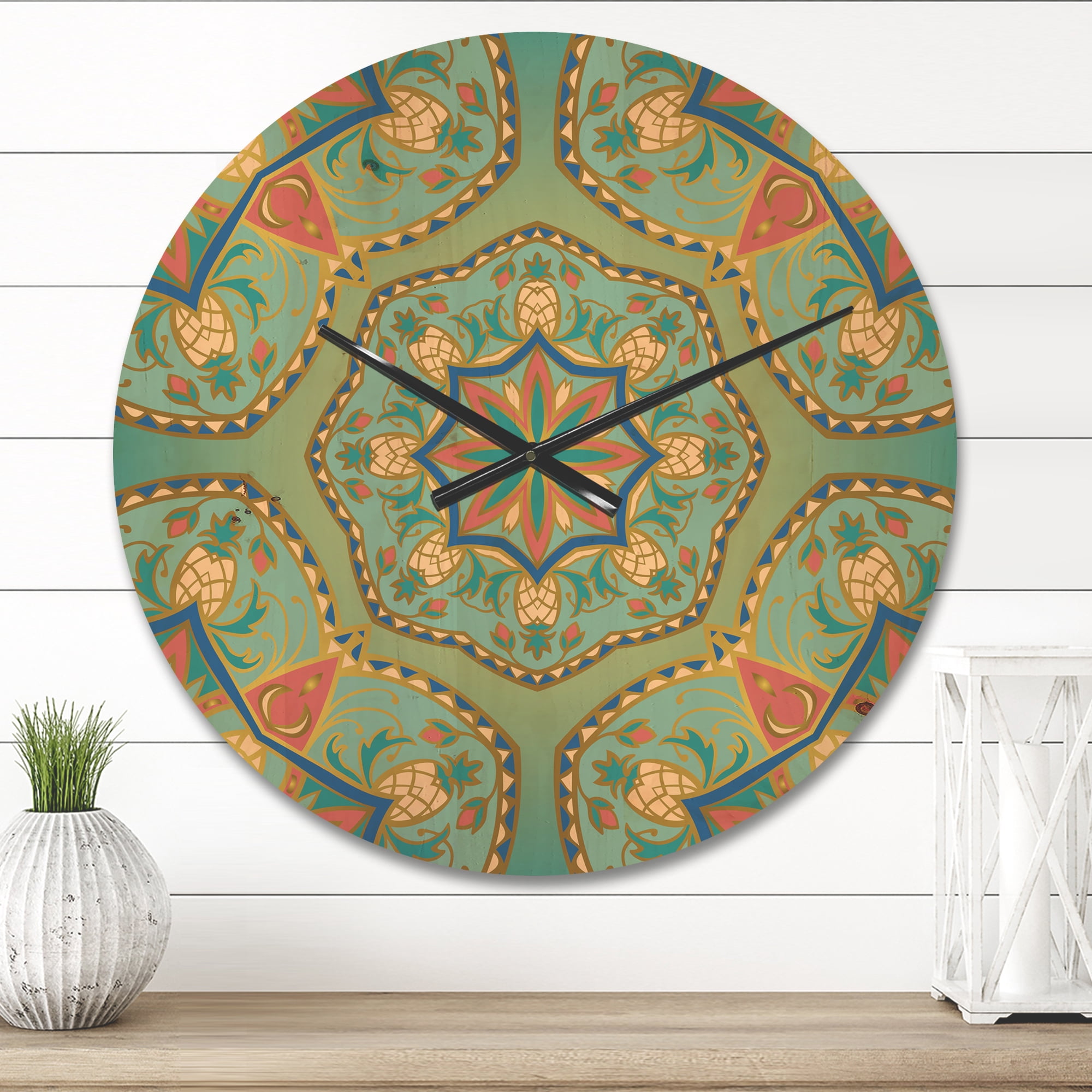 Designart 'Pinapple Ornament Oriental Mandala' Vintage Wood Wall Clock
