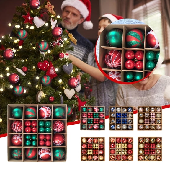 44Ct Colorful Christmas Tree Ball Assorted Ornaments Pendants, 2.4" and 1.2" Christmas Shatterproof Shine Ball Decoration for Christmas Tree Holiday