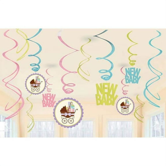 Baby Shower 'Modern Mommy' Hanging Swirl Decorations (12pc)