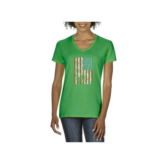 IWPF - Women's T-Shirt V-Neck Short Sleeve - American Flag 4th of July