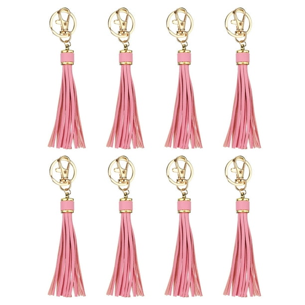8pcs Borlas de Cuero PU, Charm de Borla de 6" con Anillos de Llave para Hacer Joyería (Rosa)