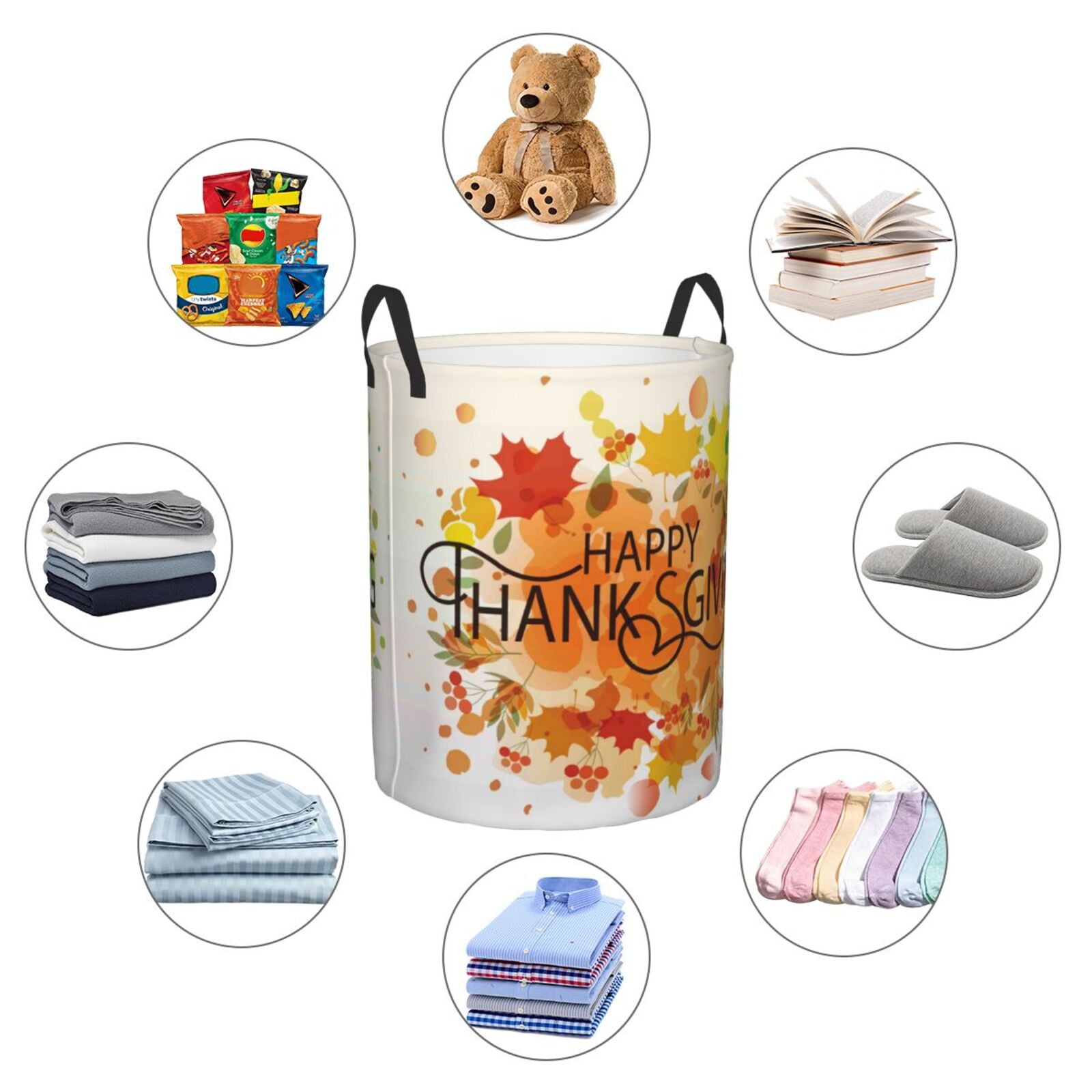 Large Laundry Basket with Handles - Happy Thanksgiving Kids Baby Dirty Clothes Laundry Hamper for Bedroom Aesthetic