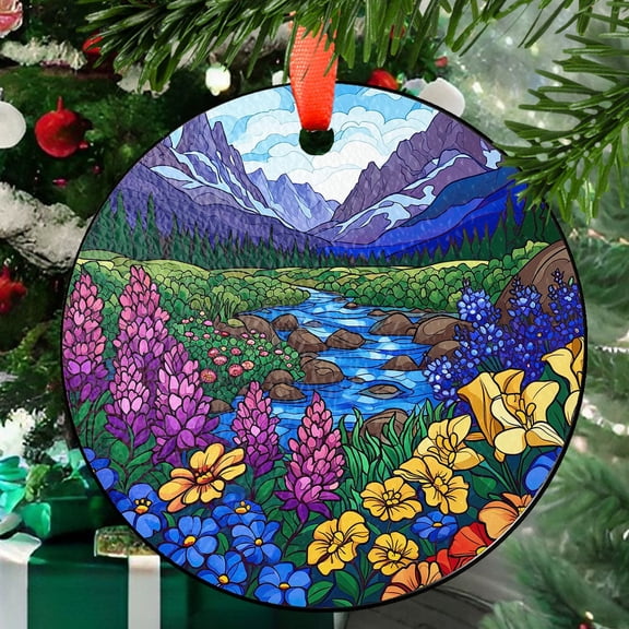 Mountain Flower Window Stained Glass, Suncatcher Window Hanging, Wildflower Suncatcher, Indoor Decor, Gift For Botanical, Wall Hanger, Stained Glass Ornament 2025, Holiday
