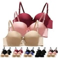 thumbnail image 2 of VISALY Half-Cup Bra Seamless underwear women pack, Women's 3Pc Smooth Underwire Thin Push-Up Half-Cup, Womens push up bra no underwire Women solid four breasted adjustable wireless bra, #B Beige,L, 2 of 3
