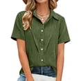 thumbnail image 7 of Dazajoo Summer Shirts for Women Short Sleeve Button Down Blouse Tops Lightweight Business Casual Work Lapel Shirt,Army Green,L, 7 of 7