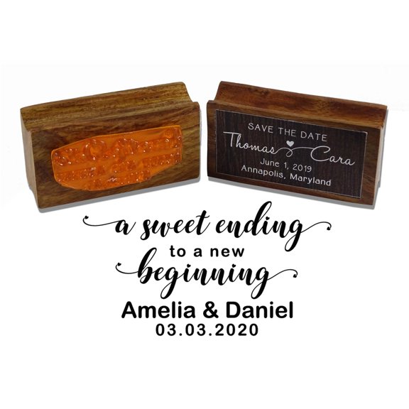 Printtoo Personalized A Sweet Ending To A New Beginning Wood Mounted Rubber Stamp Wedding Favor Custom Stamper-2.6 x 1.1 Inches