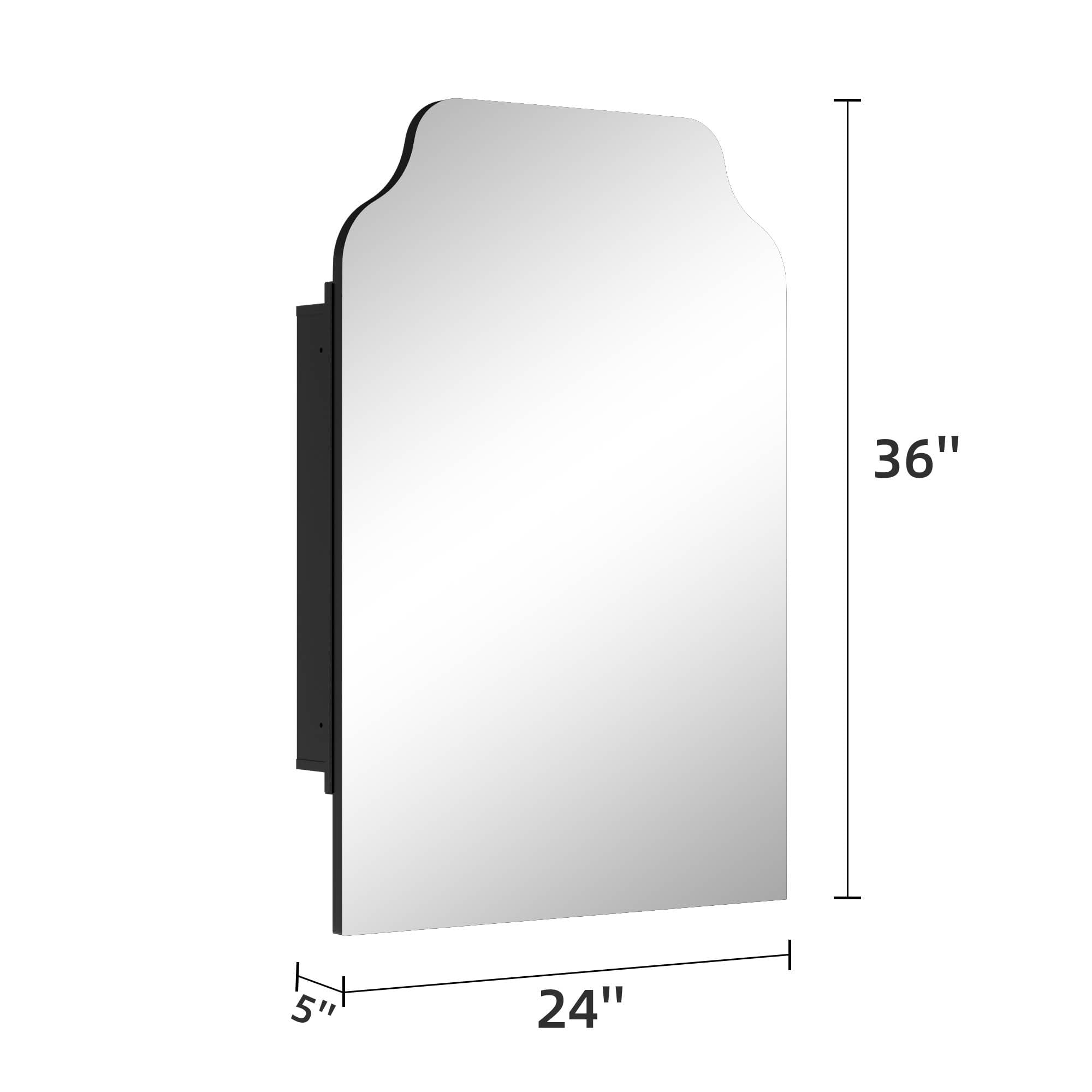 MAYEERTY 36x24x5 Inch Black Metal Lower Right Angle Upper Inner Round Corner Rectangular Medicine Cabinet for Bathroom