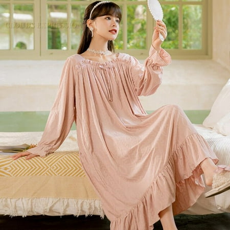 

QWZNDZGR Spring Autumn Princess Knitted Elegant Womens Nightgowns Nighttie Sleepshirts For Young Ladies Sleepshirts Sleewear Home Fashion