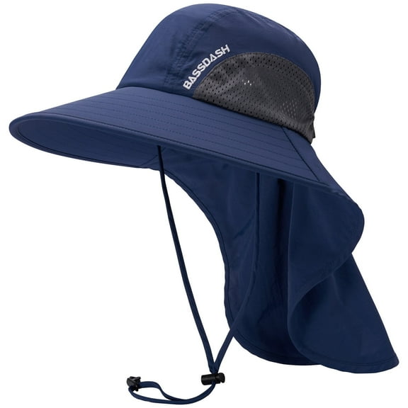 Bassdash UPF 50 Unisex Water Resistant Wide Brim Sun Hat with Large Neck Flap Ponytail Fishing Hat for Men Women