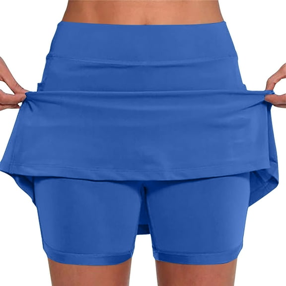 Lcziwo Athletic Skorts for Women Fitted Lightweight Solid Color Skirts Mid Waist Tummy Control Skorts Yoga Workout Running Athletic Skirts 2025 Blue,XXL