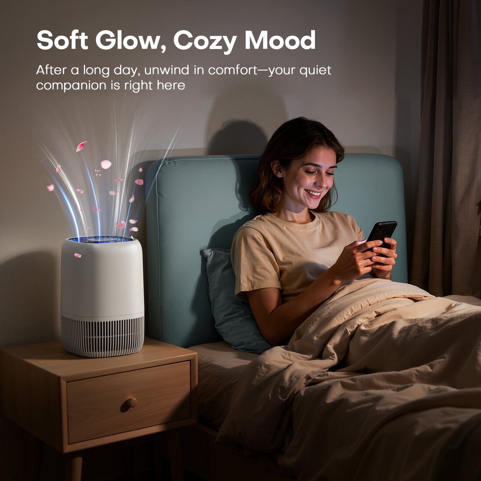 Air Purifier for Home, Covers up to 1076 Sq Ft, High Efficiency 360° Intake Filter, 3 Speeds Quiet Cleaner for Pet Hair, Odors, Pollen, Smoke, White