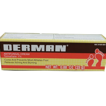 Derman Antifungal Cream. Athlete's Foot, Ringworm and Jock Itch Treatment. Stops and Prevents Skin Fungus. 0.88 oz