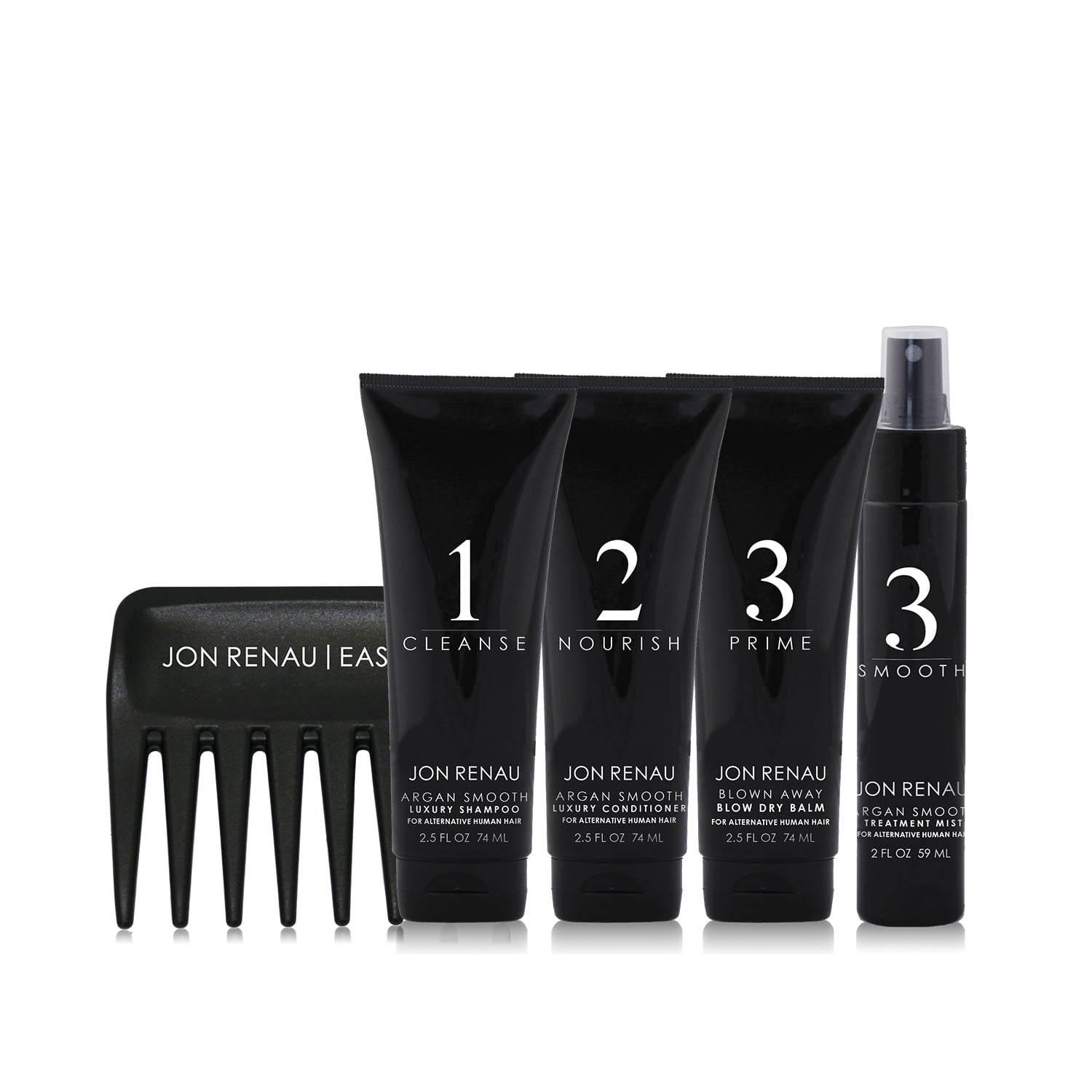 Jon Renau Human Hair Wig Care Travel Kit, 5 Piece Set (Luxury Shampoo