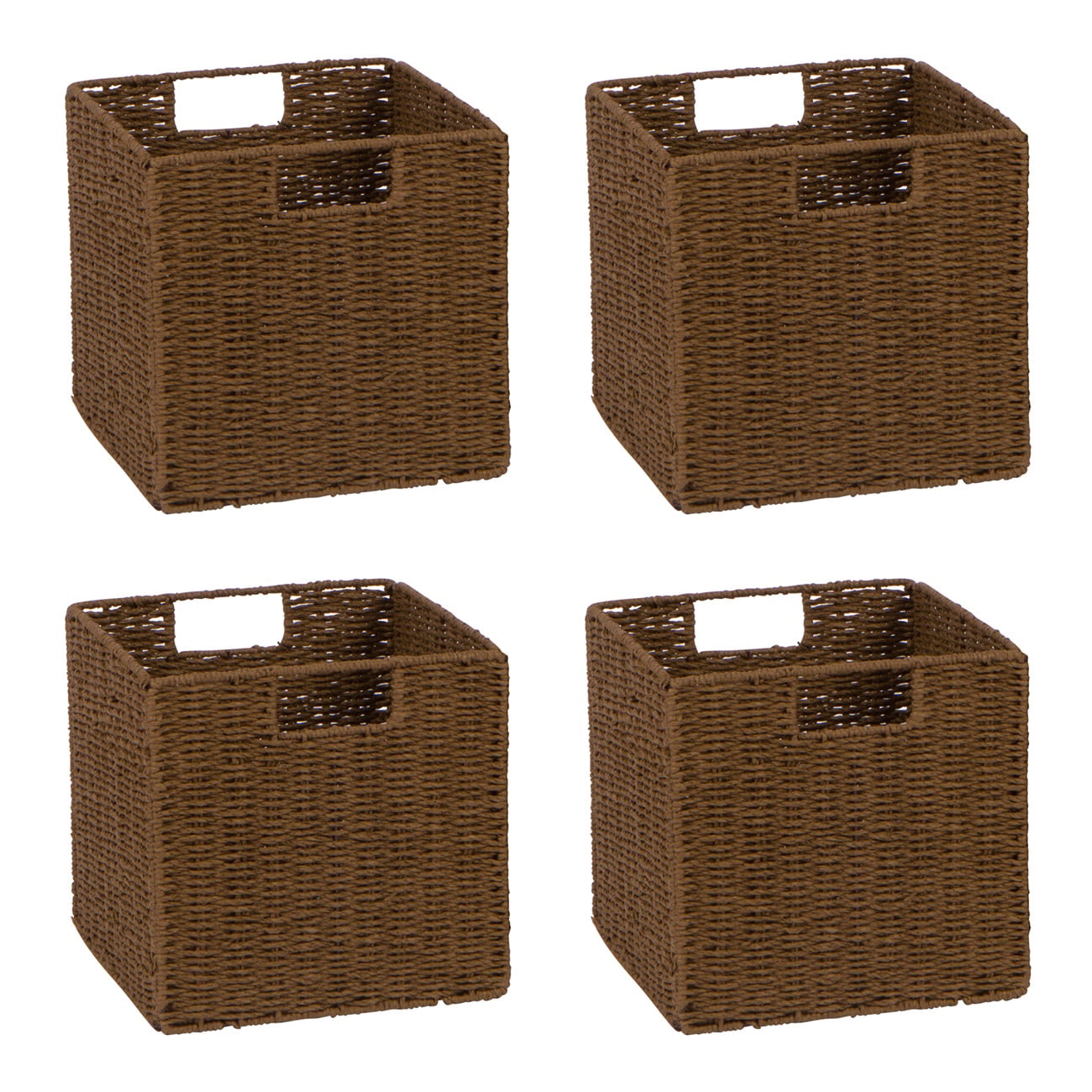10.5 in Woven Storage Cube Basket Bin with Iron Wire Frame (Set of 4)