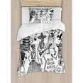 thumbnail image 3 of Mexican Duvet Cover Set Queen Size, Day of the Dead Dancers Themed Woman and Man Skeleton Icon Playing Music Design, Decorative 3 Piece Bedding Set with 2 Pillow Shams, Black White, by Ambesonne, 3 of 3