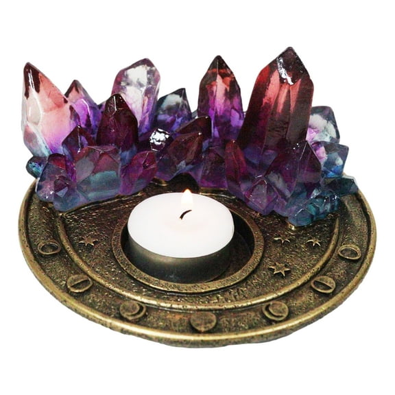 Wicca Magical Crystals Dish Votive Candleholder With Phases Of The Moon Symbols