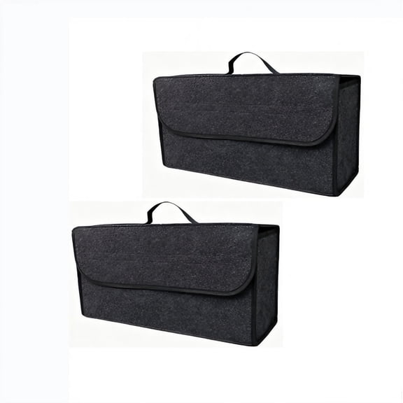 Jademall 2-Pack Car Trunk Organizer, 19.7"x6.7"x9.4" Foldable Felt Storage Bags with Lid & Non-Slip Base for Tools & Groceries - Dark Grey