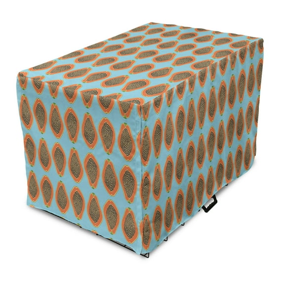 Orange Blue Dog Crate Cover, Tropical Fruit Halved Papayas Pattern, Easy to Use Pet Kennel Cover Small Dogs Puppies Kittens, 7 Sizes, Sky Blue Burnt Sienna, by Ambesonne