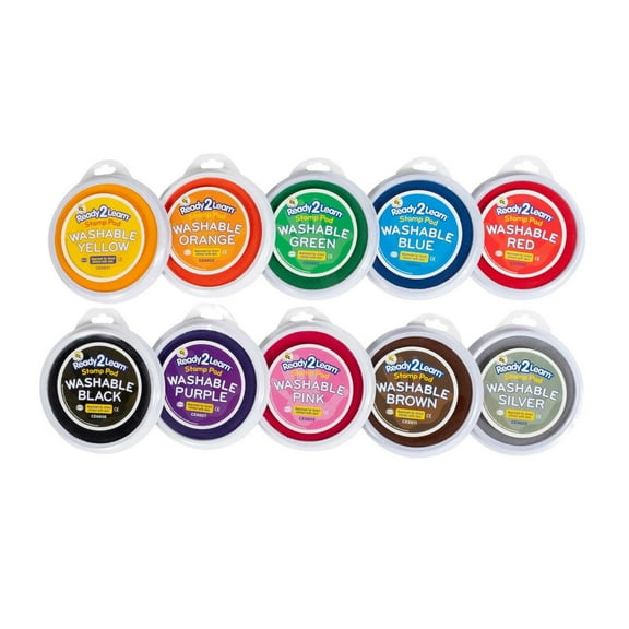 Center Enterprises Washable Ink Pad Set, 6" Diameter, Assorted Colors, Set of 10