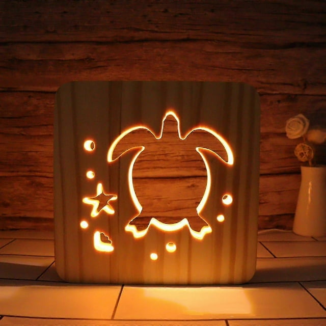 Tortoise Led Night Light Solid Wood Low Energy Used Button Switch Soft Warm Light Creative Friends Gift Bedroom Home Decoration