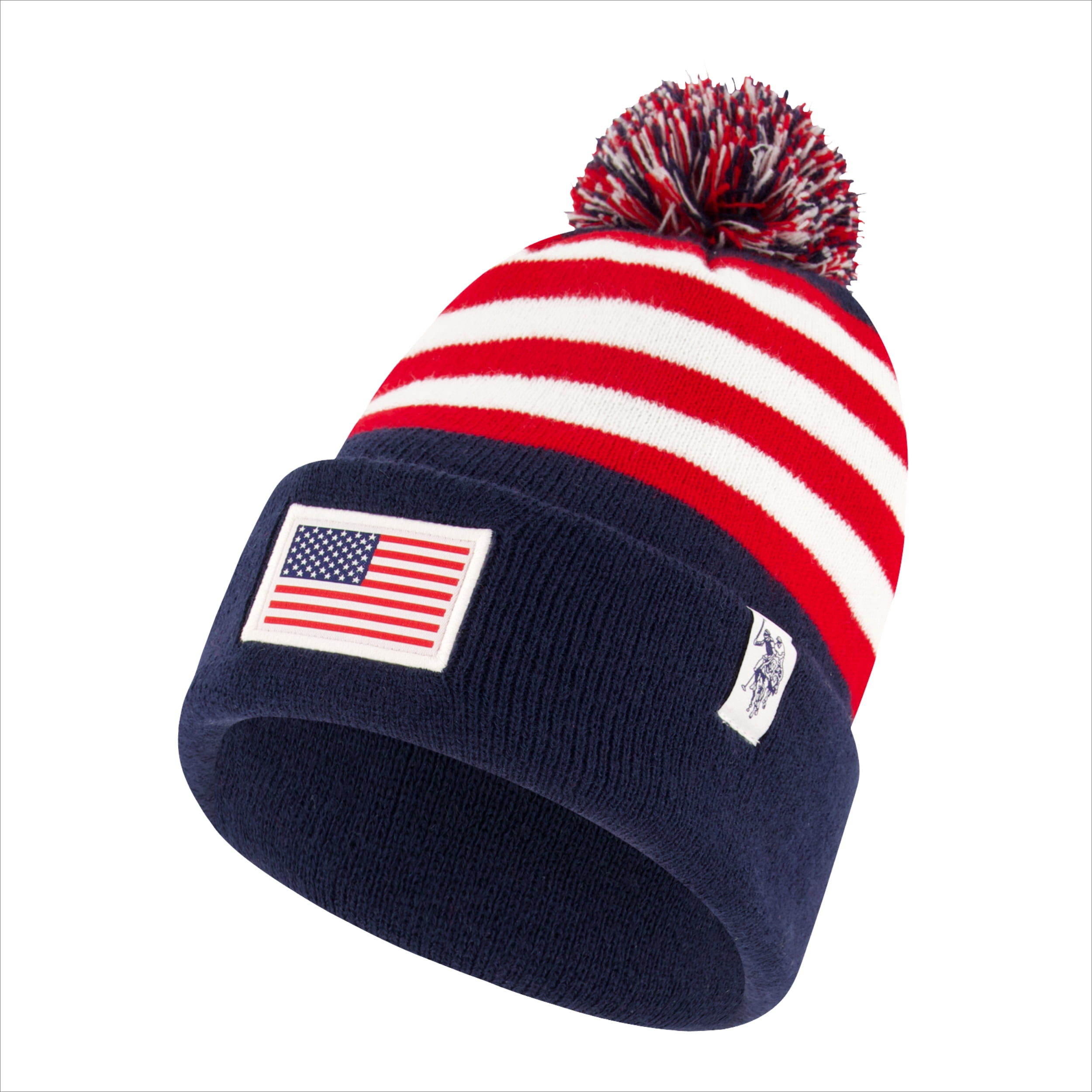 Pom Beanie Puma Beanie Red And Blue Stripe Polo Men's Pom Beanie Winter Hat  For Men