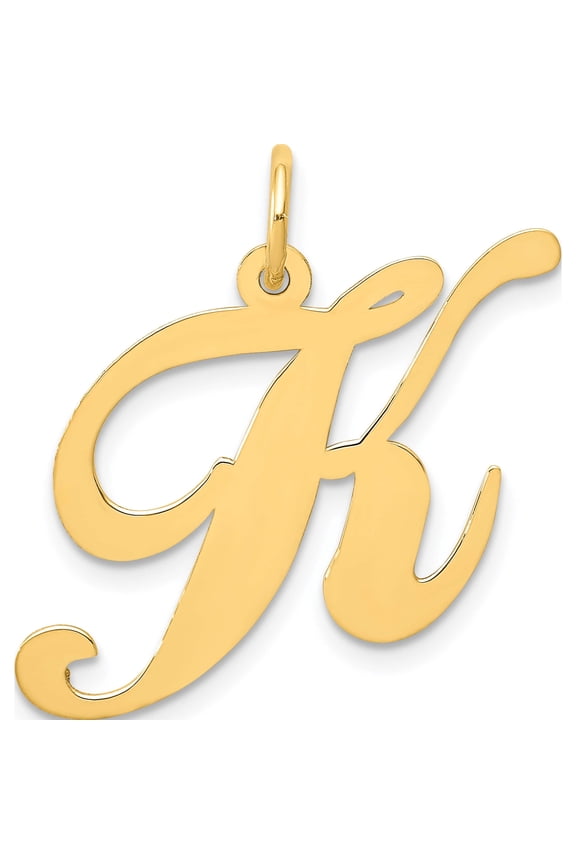 14K Yellow Gold Large Fancy Script Letter K Initial Charm Made In United States yc654k