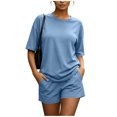 thumbnail image 2 of MLCDZ Women 2 Piece Lounge Set Summer Casual Short Sleeve Round Neck Oversized Shirts Biker Shorts Matching Airport Travel Outfit Clothes, 2 of 9