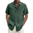 thumbnail image 6 of CIENVNSTG Band T Shirts Cotton Linen Short-Sleeved Shirts Solid Color Turn-Down Collar Casual Beach Style Going Out Tops Green 3XL, 6 of 6