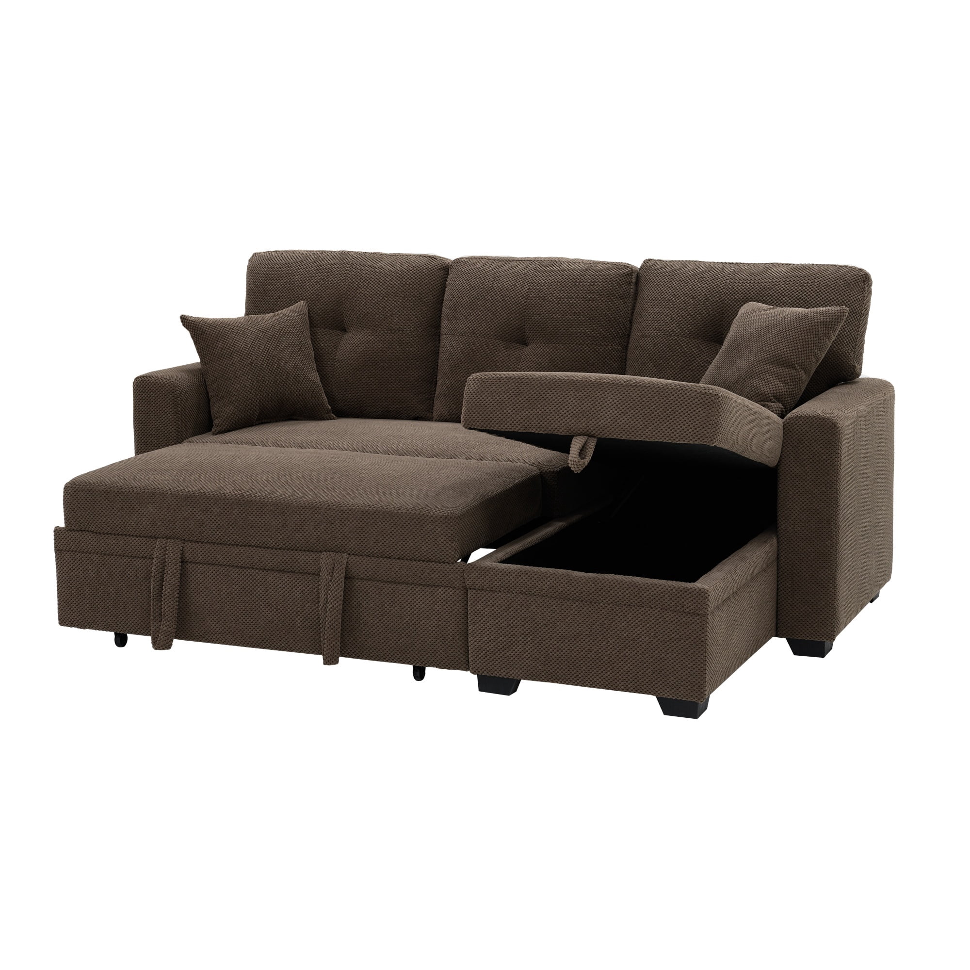 Convertible Sleeper Sectional Sofa with Pull-Out Bed & Reversible Chaise, Loveseat Couch with Hidden Storage for Small Spaces