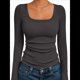 thumbnail image 3 of Camisas de Larga para Mujer, Blusas de Cuello Cuadrado, Blusas Básicas de Punto Acanalado, Conjuntos de Otoño, Ropa de Moda Gris Oscuro XL, 3 of 8