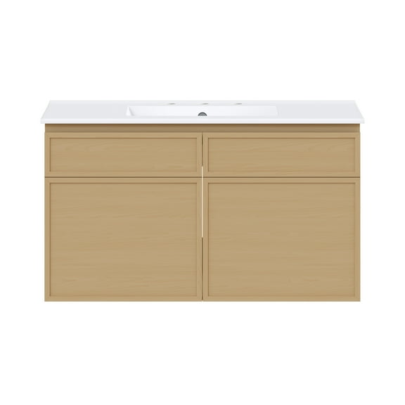 St. Tropez 36" Wall-Mounted Bathroom Vanity in Natural Oak with 3-Hole Widespread Sink Top