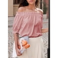 thumbnail image 6 of SHEWIN Womens Tops Off The Shoulder Blouses for Women Casual Spring Summer Cute Pleated Short Puff Sleeve T Shirts, 6 of 10