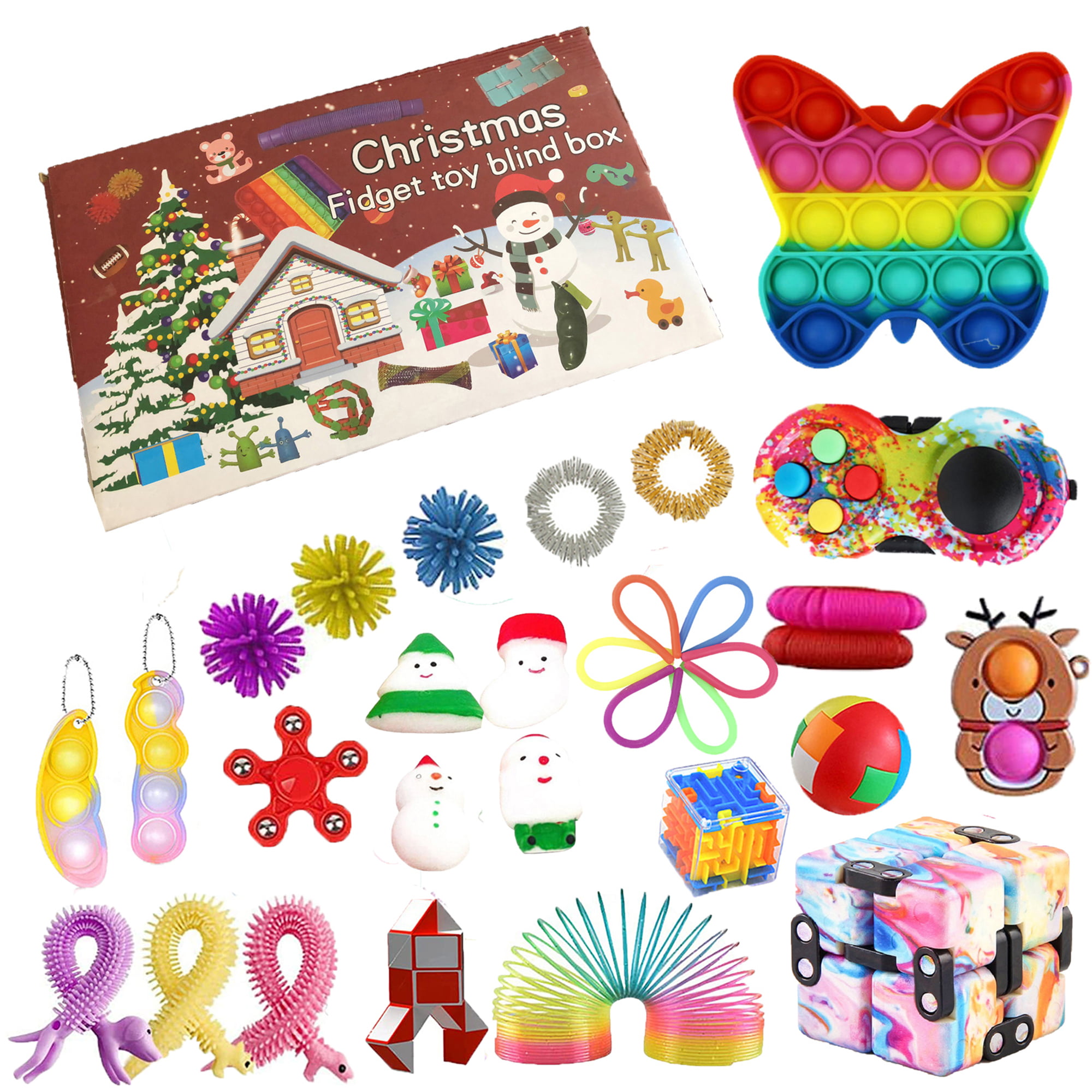 24Pc Random Pack Advent Calendar Christmas Countdown Calendar Sensory Fidget Toys Gift Box Stress Relief Toys Sets Simple Toy Kids New Years Fidget Gift 