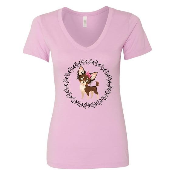 Inktastic Long Haired Chihuahua Dog Women's V-Neck T-Shirt