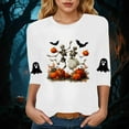thumbnail image 5 of zaveiop Halloween Shirts for Women Funny Cute Ghost Fall Shirts 3/4 Length Sleeve Pumpkin T-Shirts Thanksgiving Graphic Tees (Z-White, L), 5 of 6