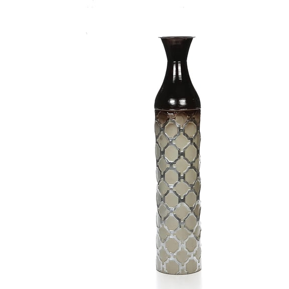 Hosley Metal Brown & Green Tone Moroccan Embossed Floor Vase 28.5 inch High