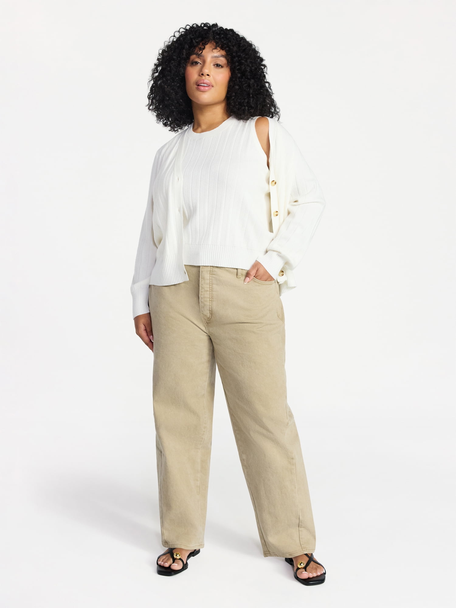 Terra & Sky Women's Plus Size Ribbed Tank Top and Cardigan Set, 2-Piece, Sizes 0X-5X
