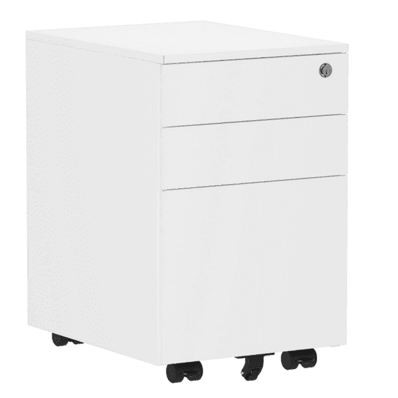 Generic 3-Drawer Metal Mobile File Cabinet with Lock, White